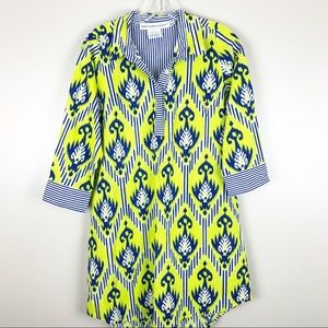 Gretchen Scott Tunic Shirt Dress Lime Green Blue S
